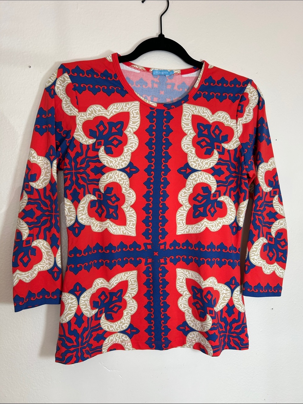 J. McLaughlin Red, Blue & Cream Long-Sleeve Printed Tee
